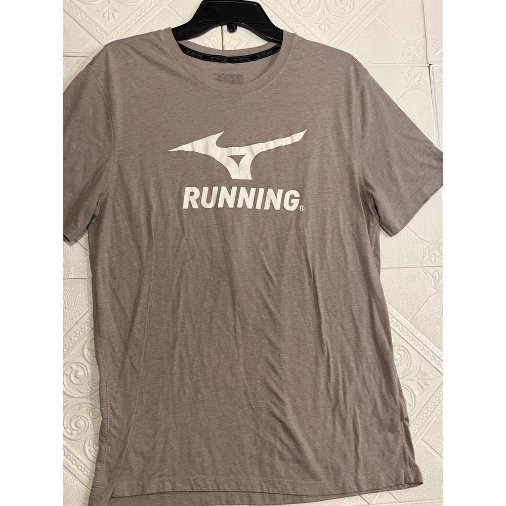 Mizuno Performance Running Shirt Mens Medium Brown Heather Tee Short‎ Sleeve